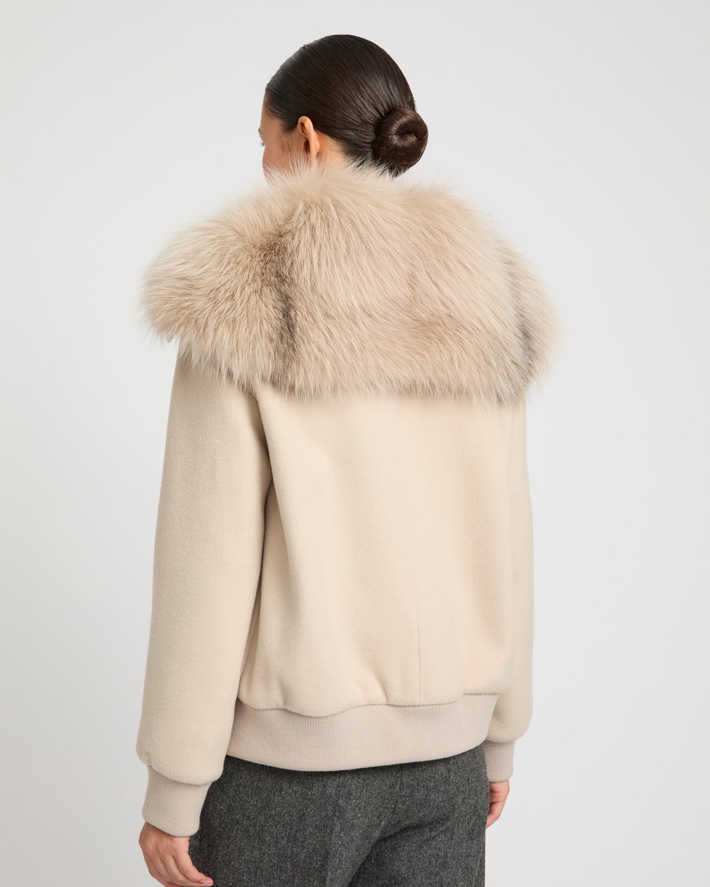 Cropped jacket in cashmere wool with fox fur collar -Yves Salomon