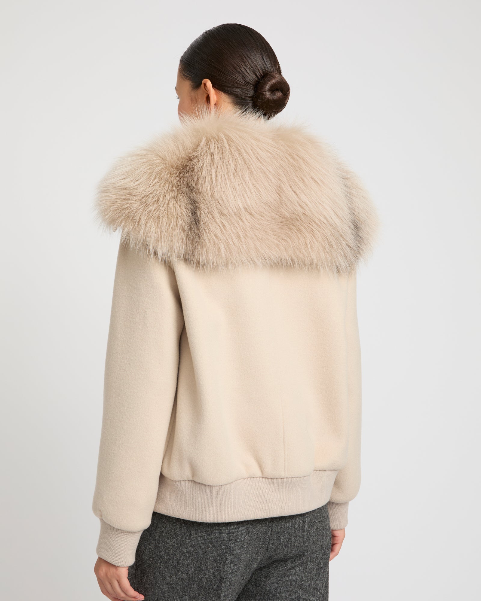 Cropped jacket in cashmere wool with fox fur collar -Yves Salomon