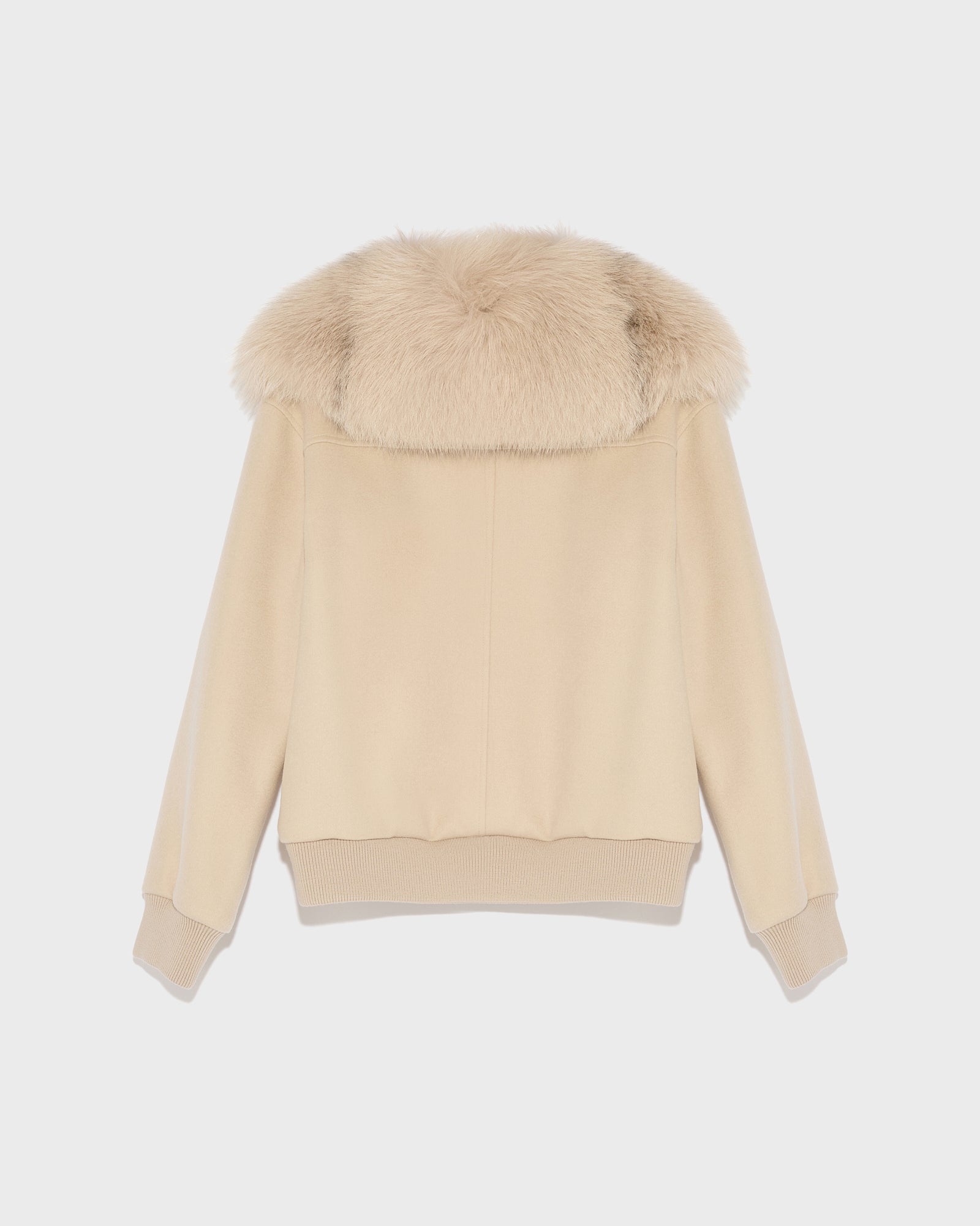 Cropped jacket in cashmere wool with fox fur collar - beige