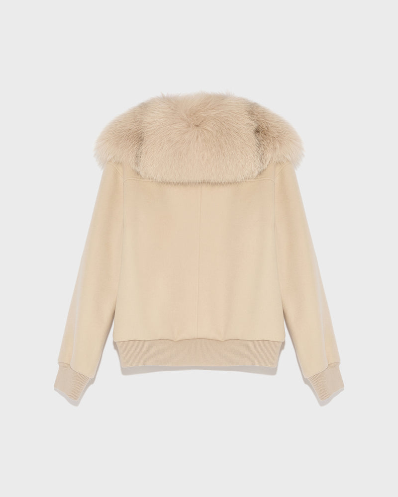 Cropped jacket in cashmere wool with fox fur collar - beige - Yves Salomon