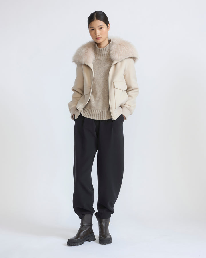 Cropped jacket in cashmere wool with fox fur collar - Yves Salomon - New Fall/Winter Collection
