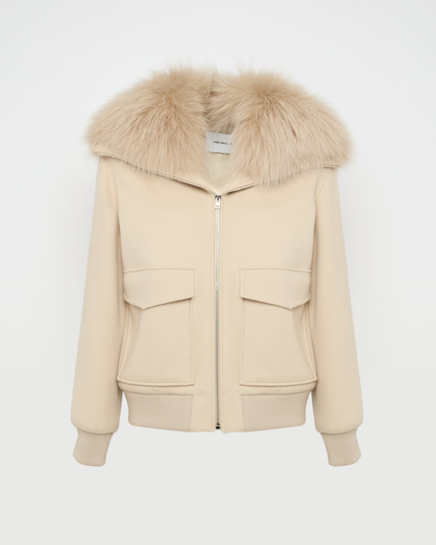 Cropped jacket in cashmere wool with fox fur collar -Yves Salomon