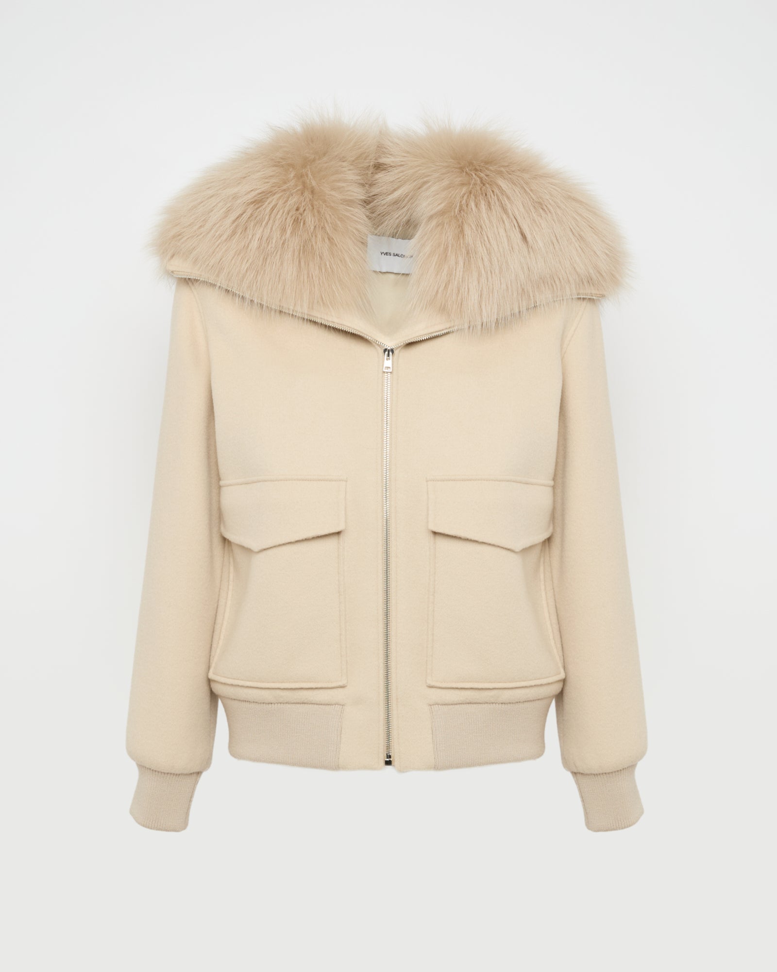 Cropped jacket in cashmere wool with fox fur collar -Yves Salomon