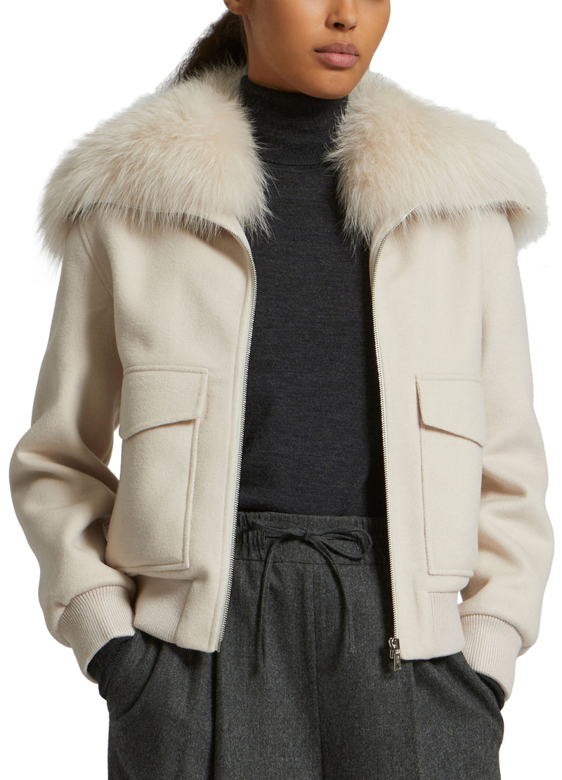 Cropped jacket in cashmere wool with fox fur collar