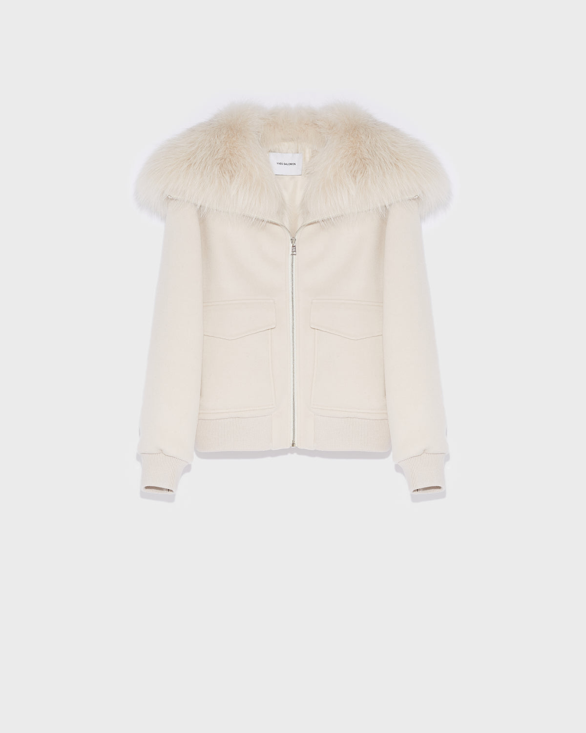 Cropped jacket in cashmere with fox fur collar - pinkish