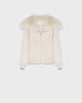 Cropped jacket in cashmere wool with fox fur collar
