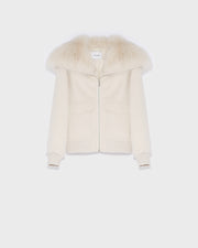 Cropped jacket in cashmere wool with fox fur collar