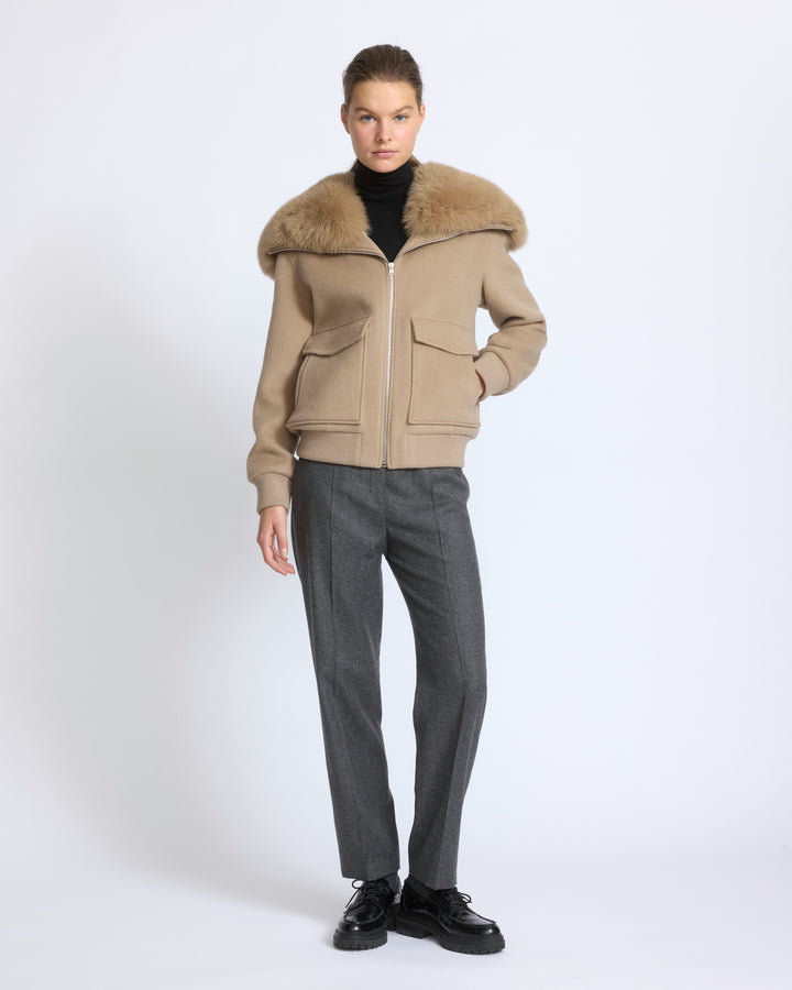 Cropped jacket in cashmere wool with fox fur collar - Yves Salomon - New Fall/Winter Collection