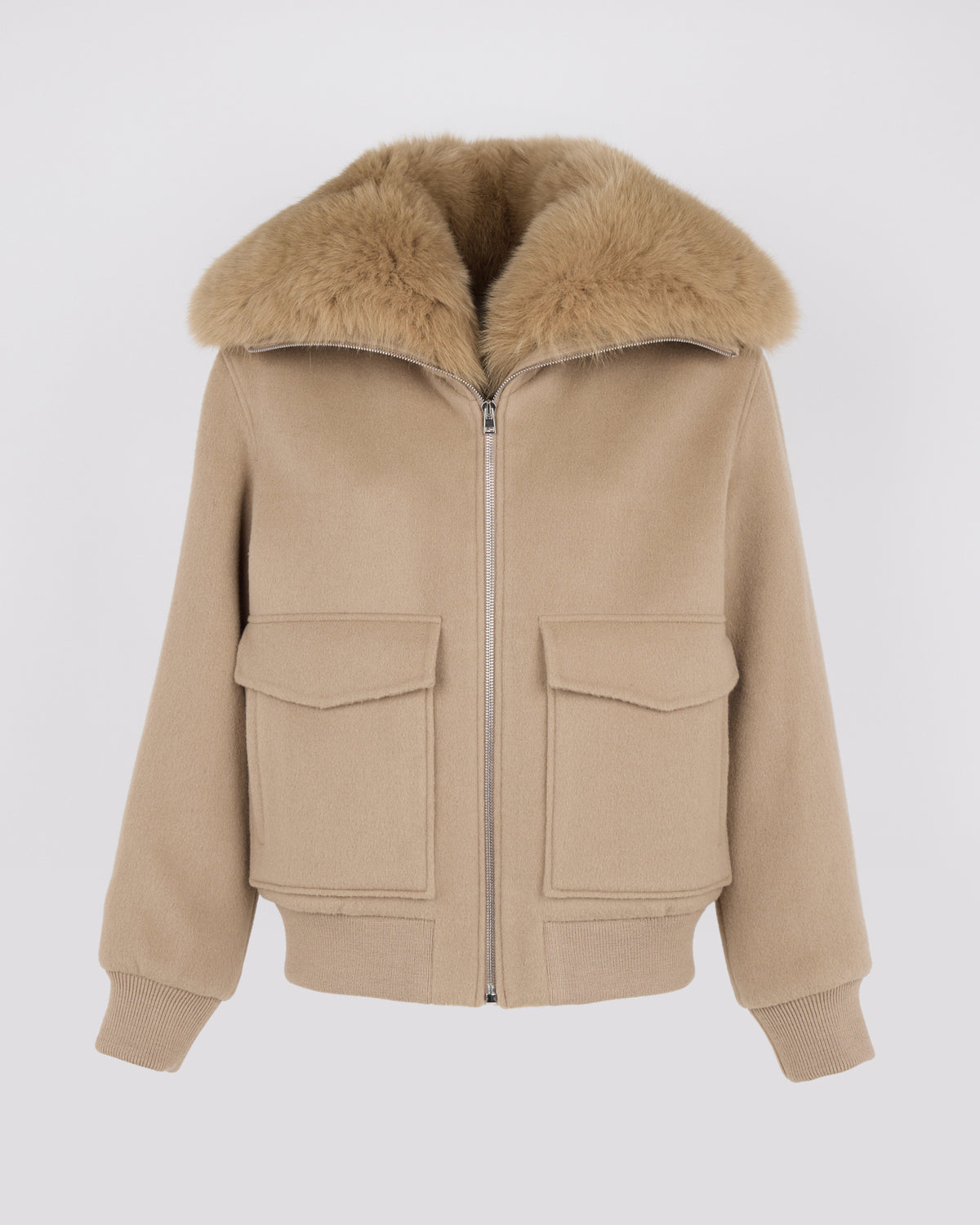 Cropped jacket in cashmere wool with fox fur collar - Yves Salomon - New Fall/Winter Collection