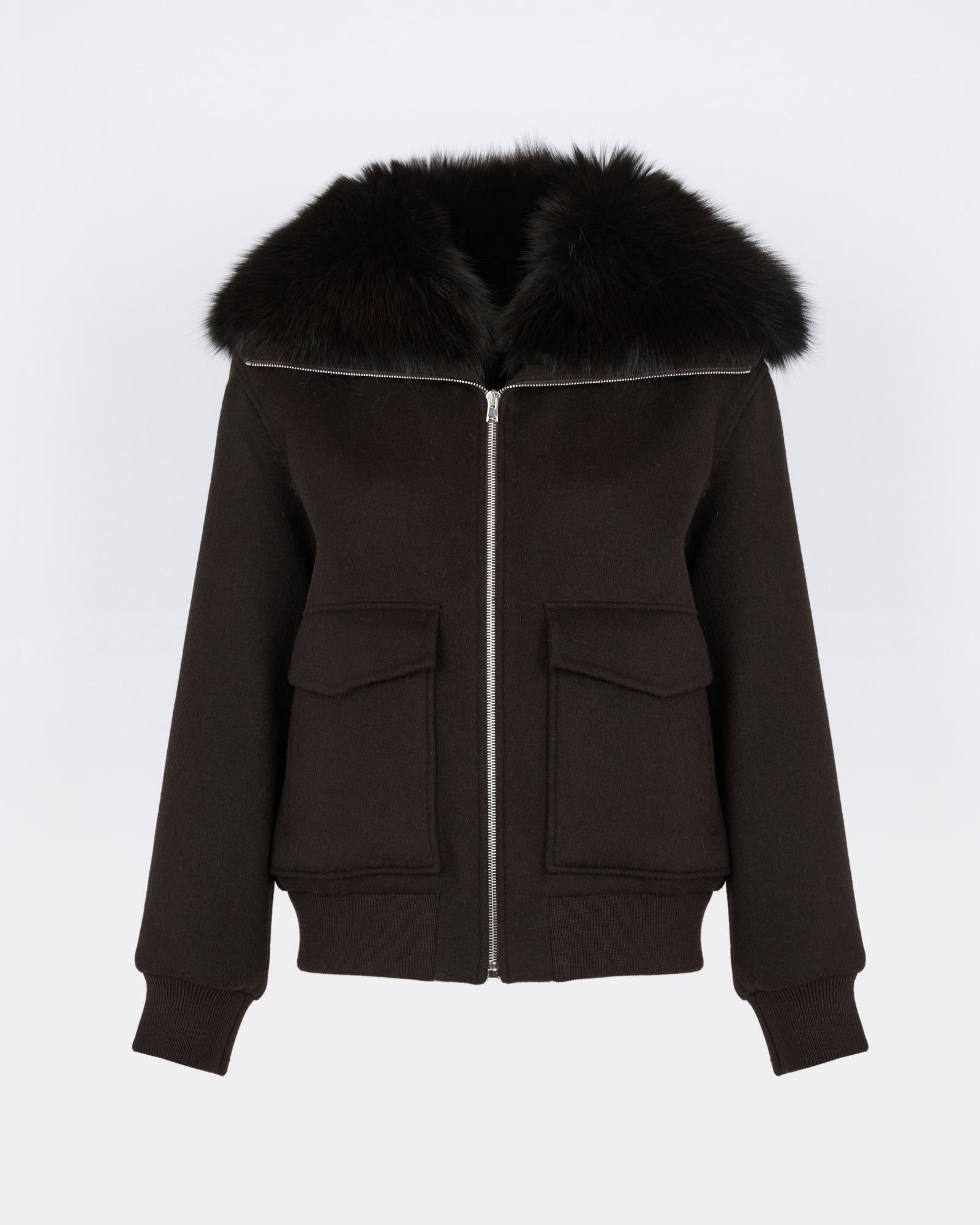 Cropped jacket in cashmere wool with fox fur collar - Yves Salomon - New Fall/Winter Collection