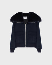 Cropped jacket in cashmere wool with fox fur collar