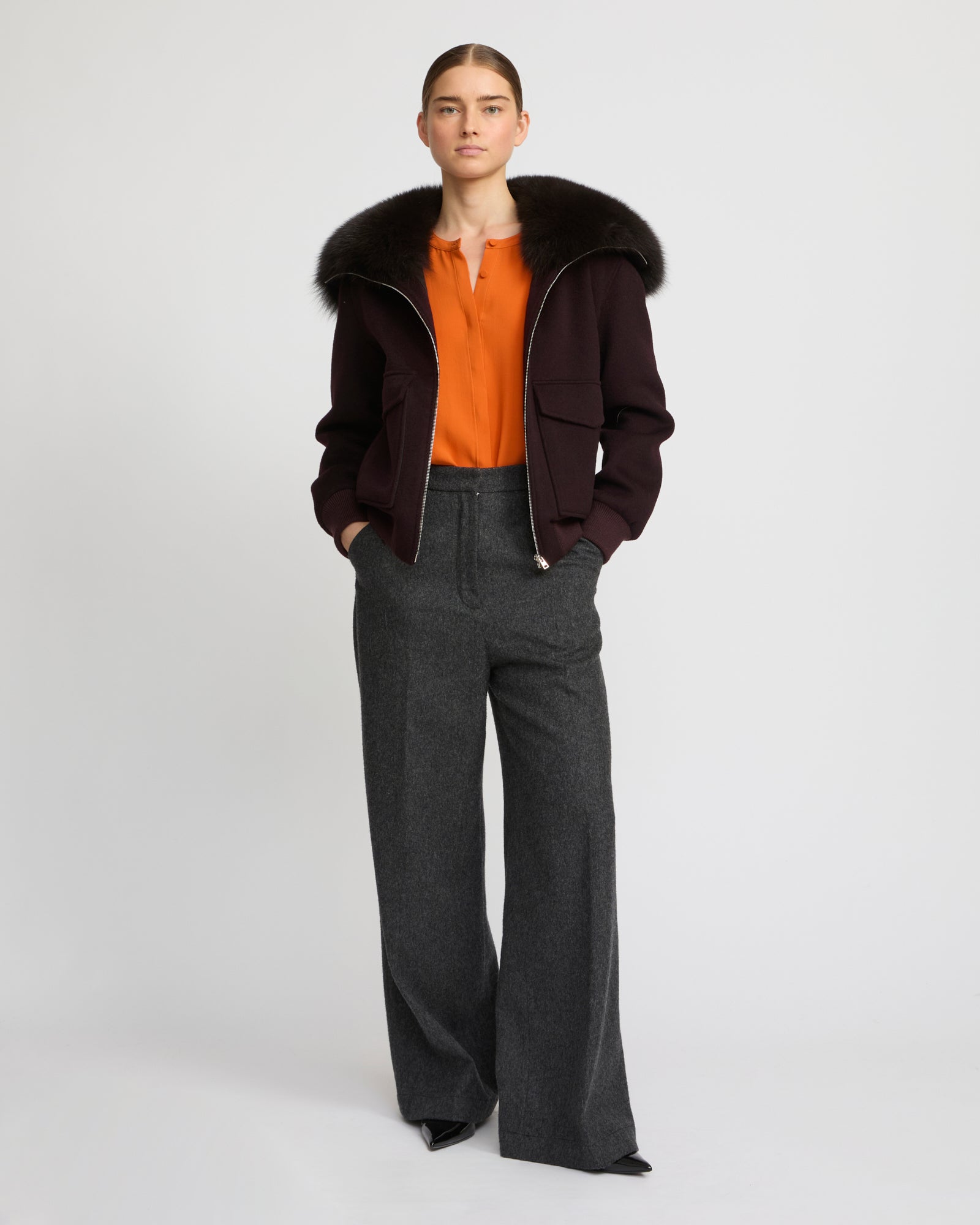 Cropped jacket in cashmere wool with fox fur collar - Yves Salomon