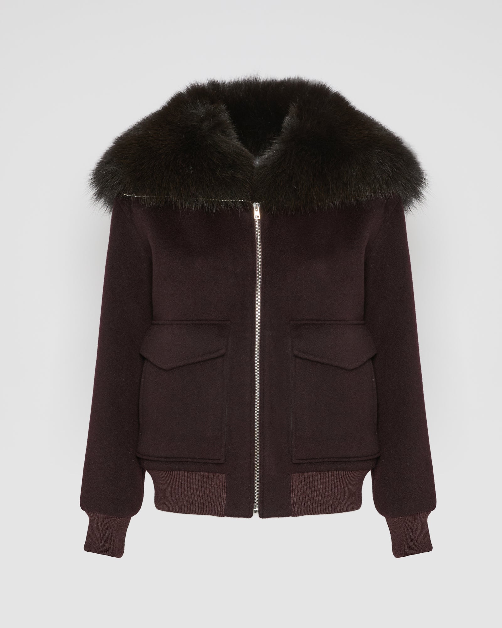 Cropped jacket in cashmere wool with fox fur collar - Yves Salomon