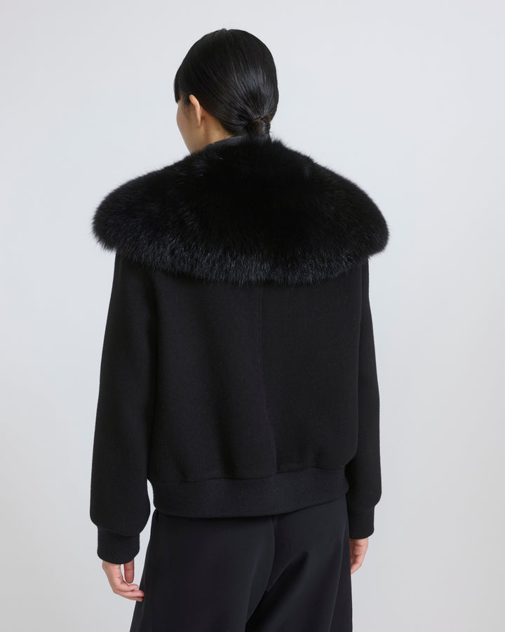 Cropped jacket in cashmere wool with fox fur collar - Yves Salomon - New Fall/Winter Collection