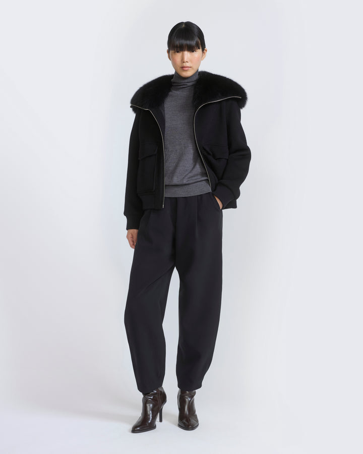 Cropped jacket in cashmere wool with fox fur collar - Yves Salomon - New Fall/Winter Collection
