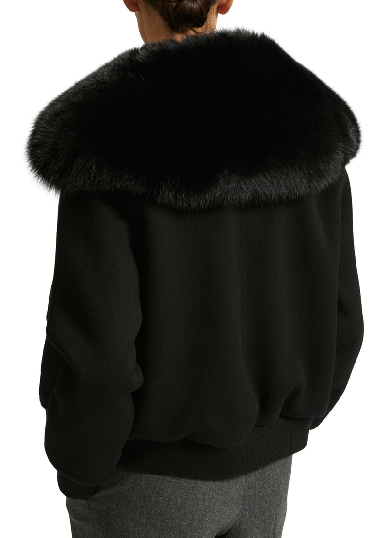 Cropped jacket in cashmere wool with fox fur collar