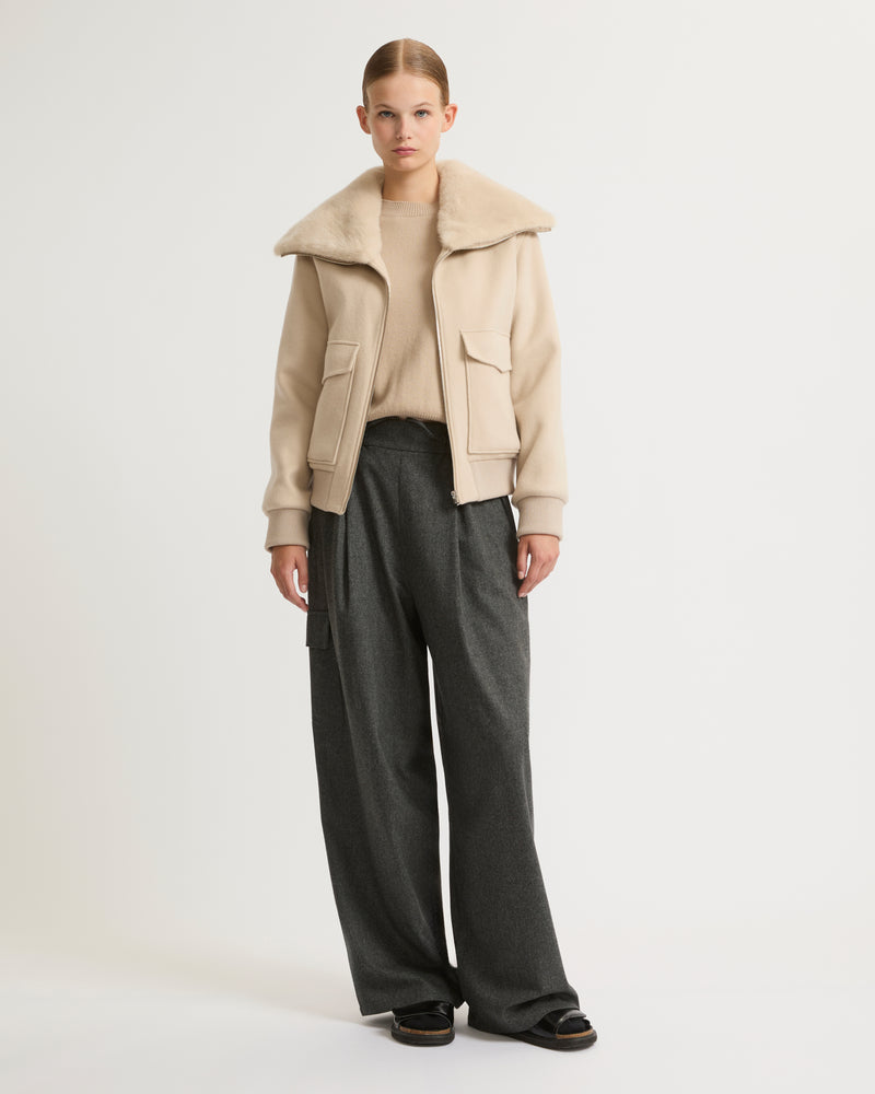 Cashmere wool jacket with mink fur collar - beige - Yves Salomon