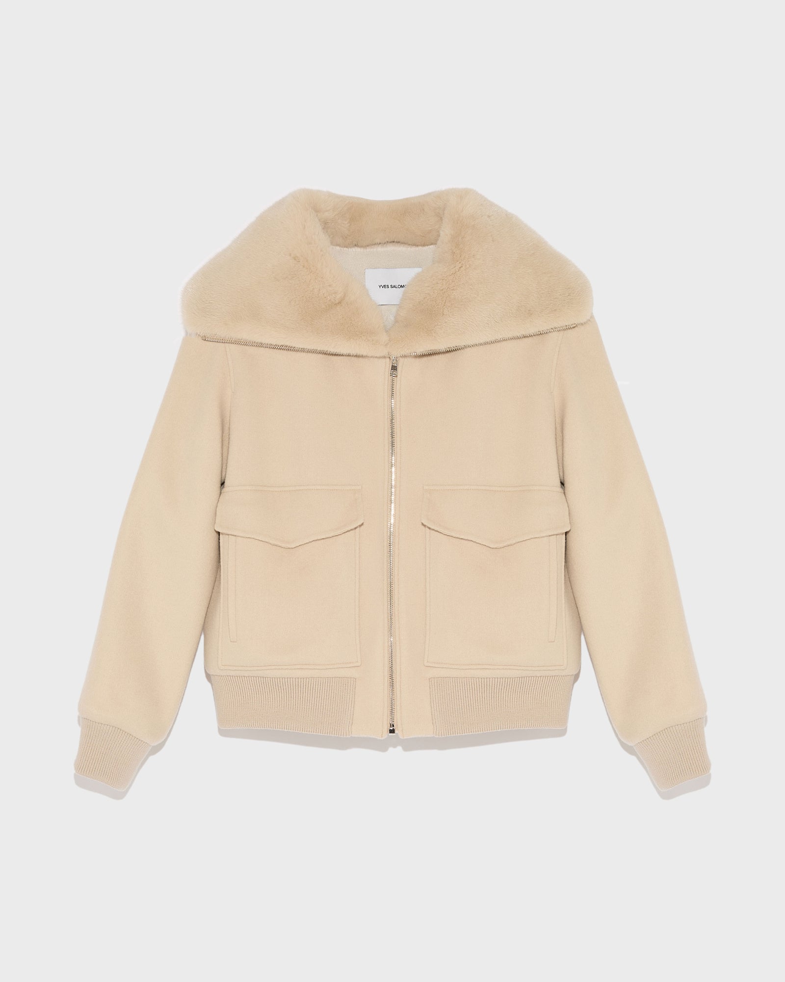 Cashmere wool jacket with mink fur collar - beige - Yves