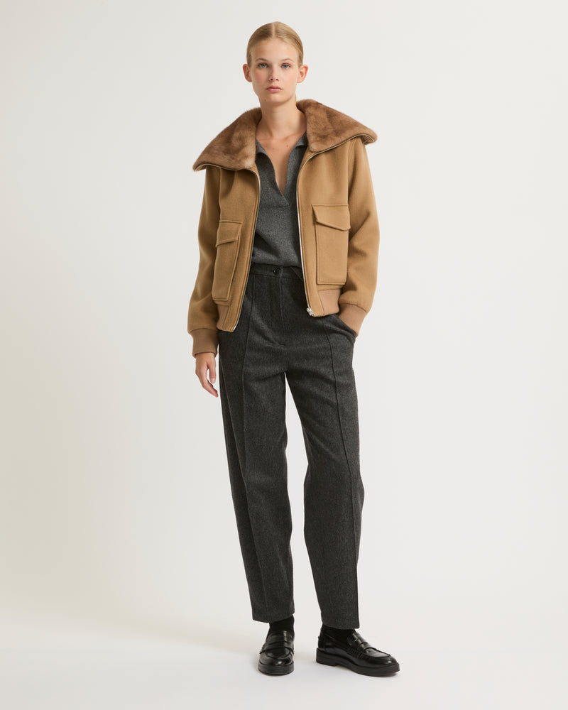 Cashmere wool jacket with mink fur collar - camel - Yves Salomon