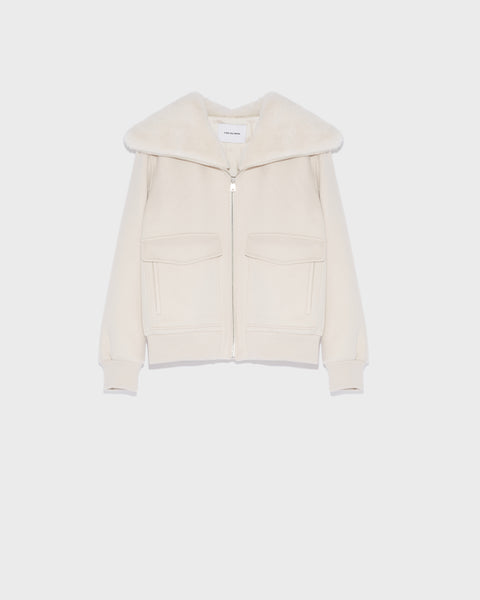 Cashmere wool jacket with mink fur collar - pinkish beige