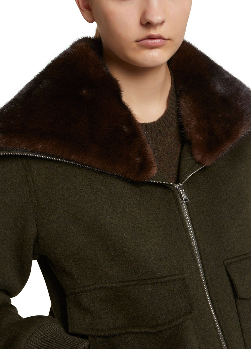 Cashmere wool jacket with mink fur collar