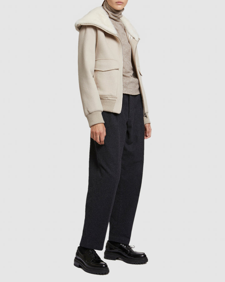 Cashmere wool jacket with mink fur collar