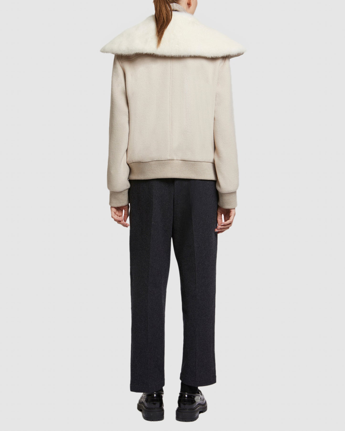 Cashmere wool jacket with mink fur collar