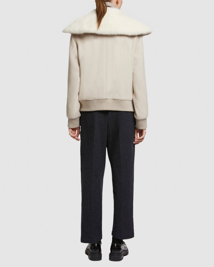 Cashmere wool jacket with mink fur collar