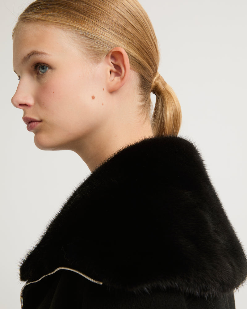 Cashmere wool jacket with mink fur collar - black - Yves Salomon