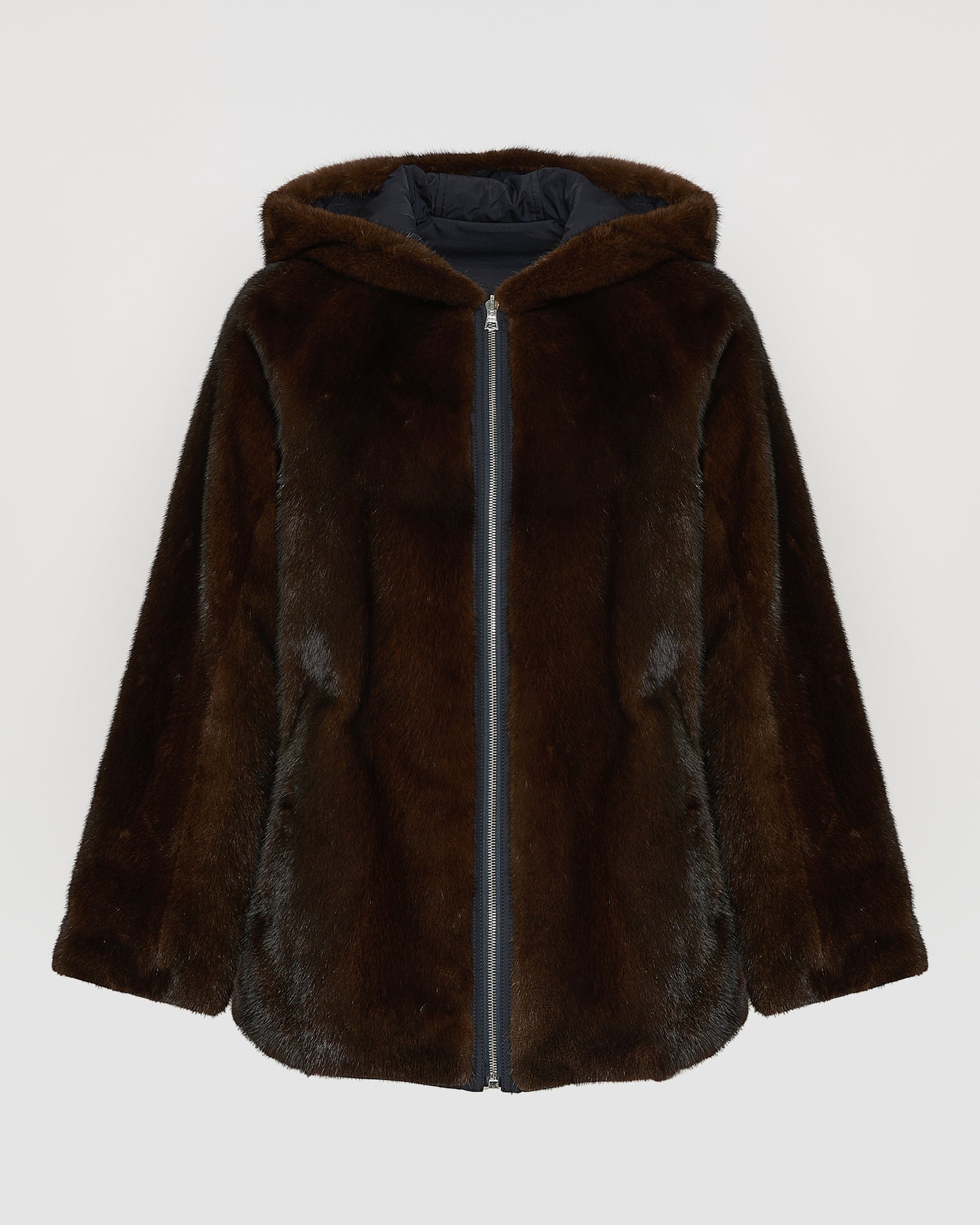 Hooded blouson in mink fur reversible technical fabric