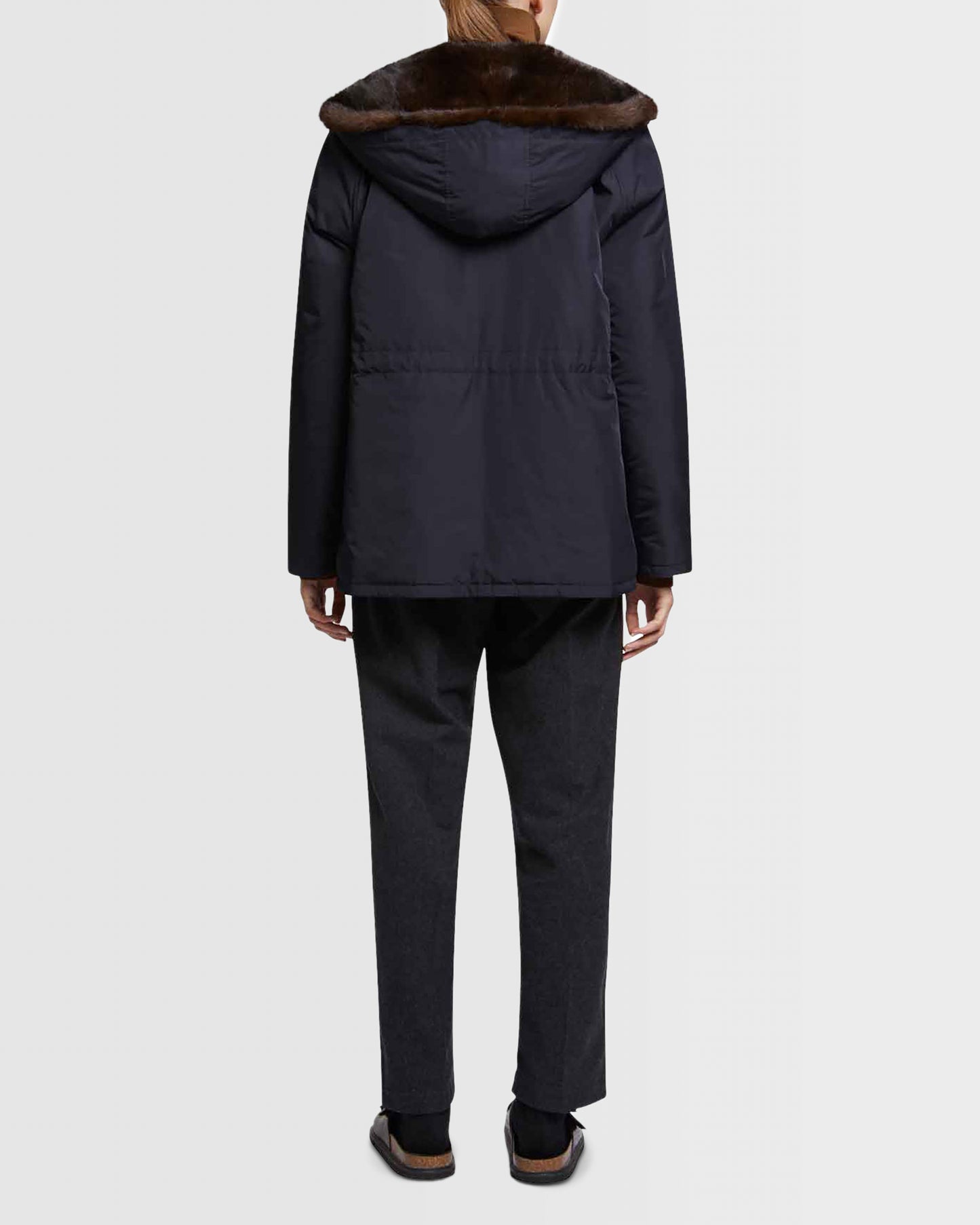 Hooded blouson in mink fur reversible technical fabric