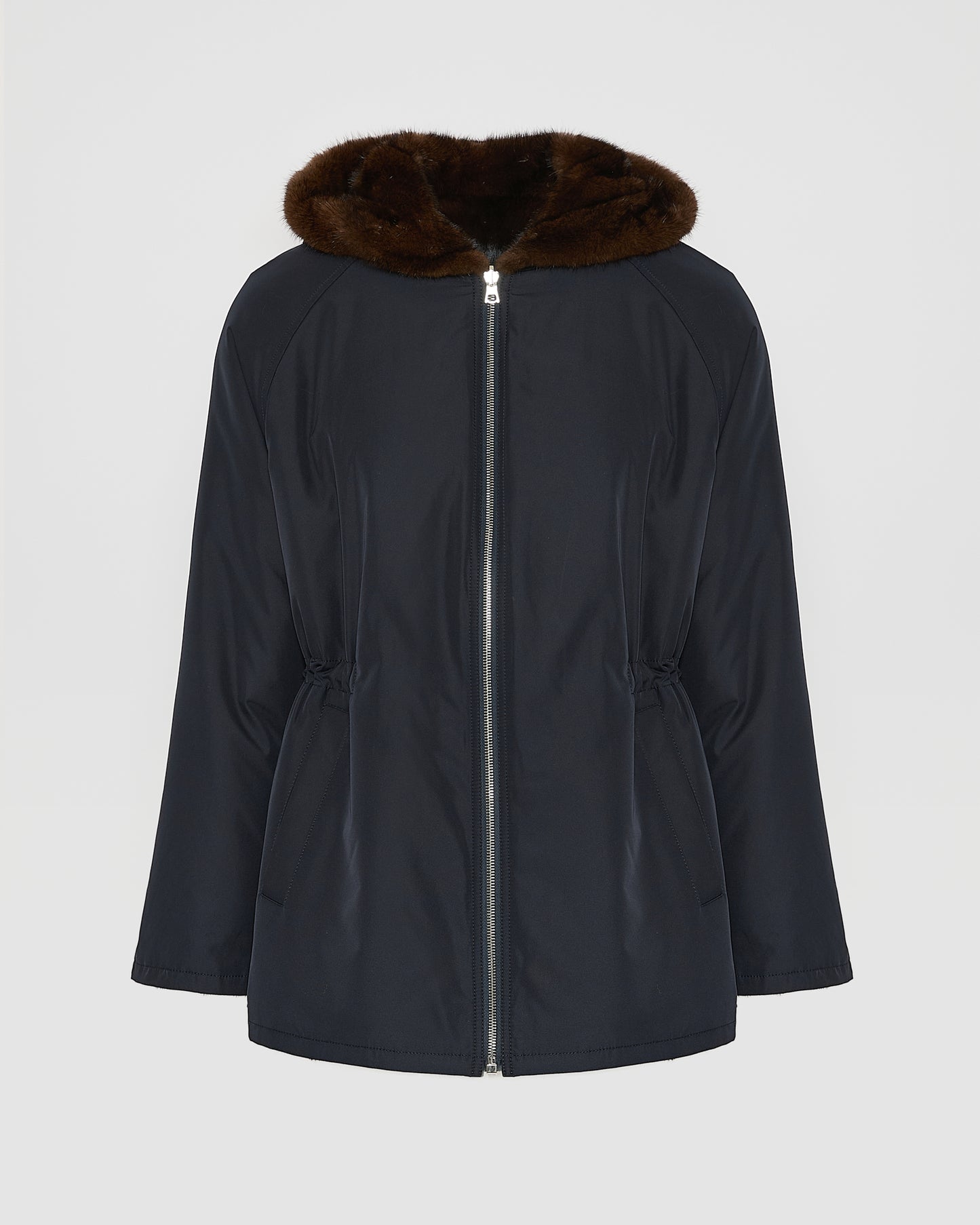 Hooded blouson in mink fur reversible technical fabric