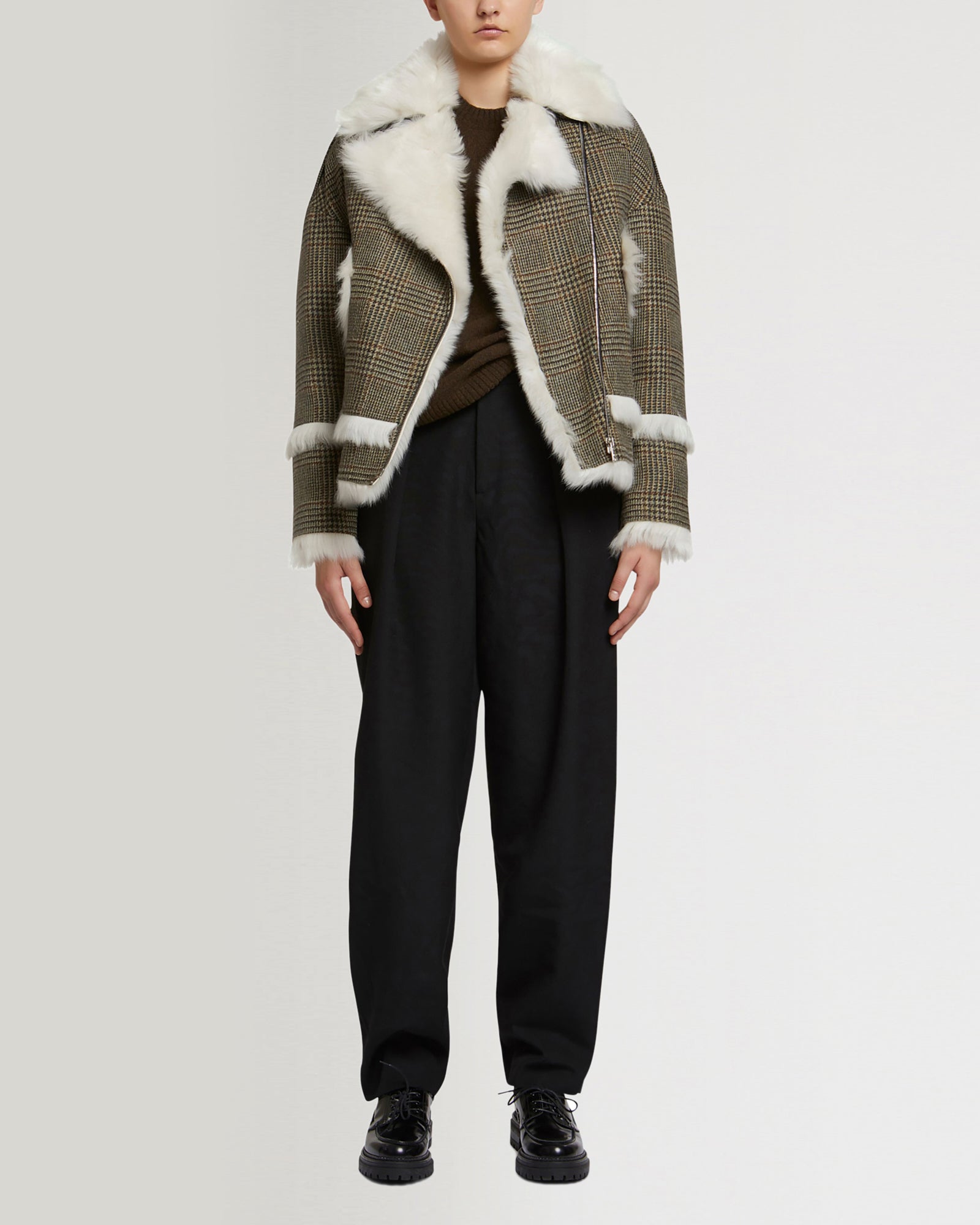 Winter sale & boxing day Yves Salomon -Woollen fabric and shearling biker jacket
