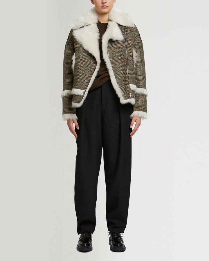 Balck Friday 2025 - Yves Salomon - Woollen fabric and shearling biker jacket