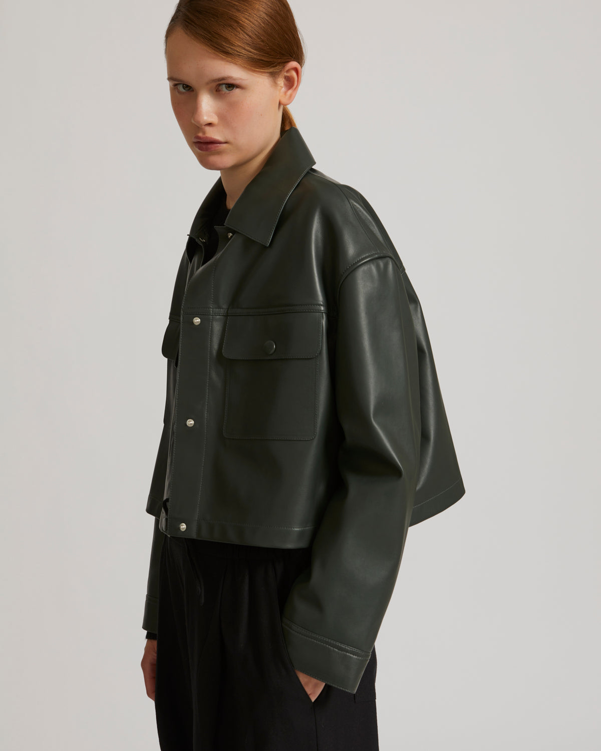Cropped shirt in lamb leather - khaki - Yves Salomon – Yves