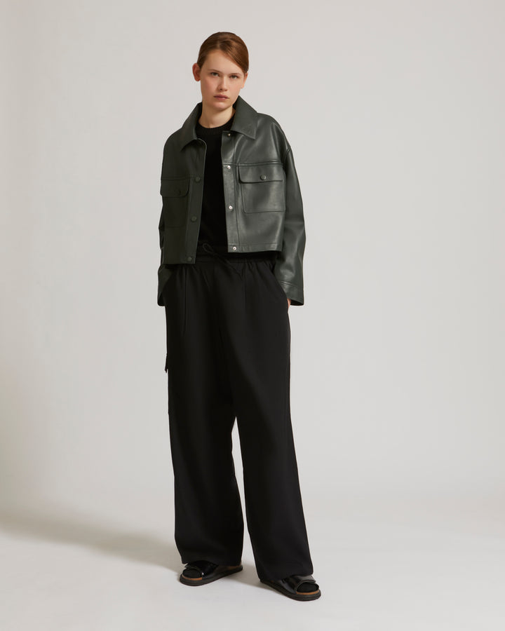 Cropped shirt in lamb leather - khaki - Yves Salomon