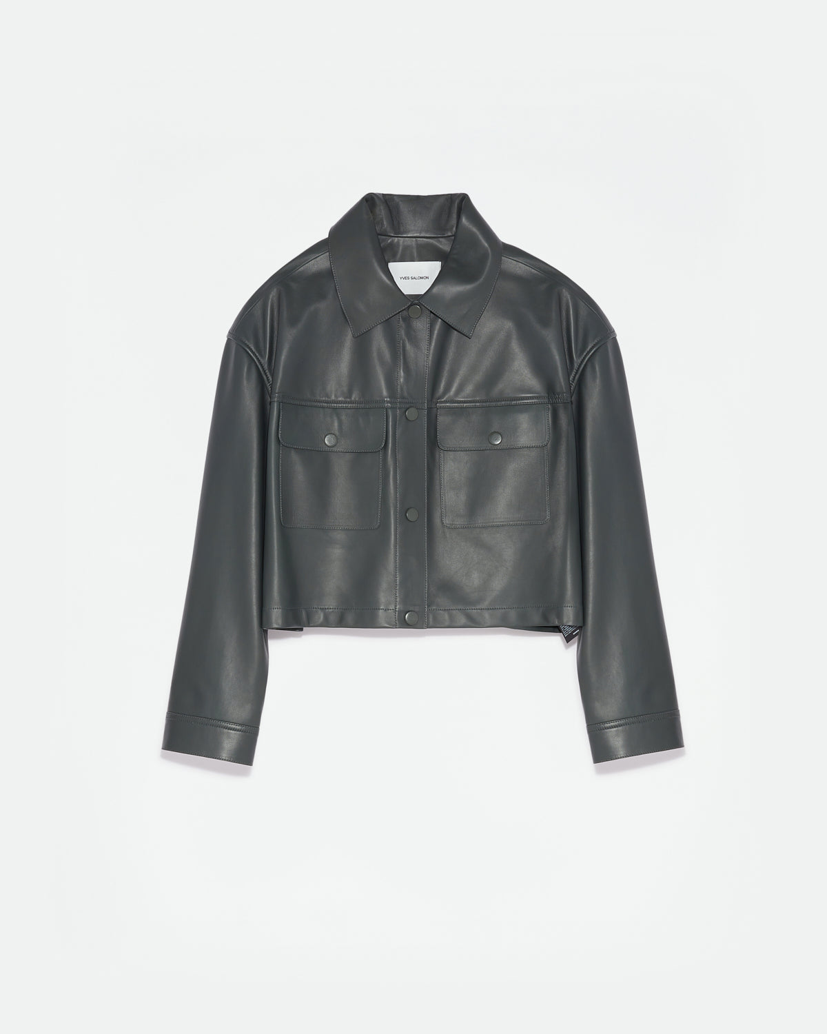 Cropped shirt in lamb leather - khaki - Yves Salomon – Yves Salomon US