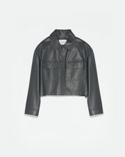 Cropped shirt in lamb leather