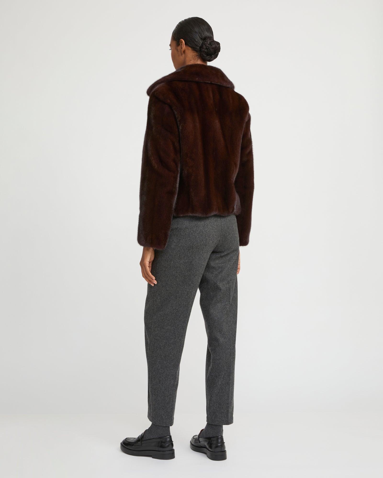 Short jacket in long-haired mink fur - burgundy - Yves Salomon
