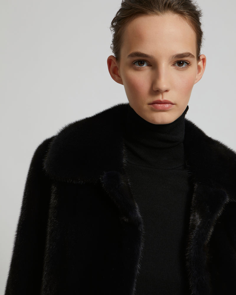 Short jacket in long-haired mink fur - navy - Yves Salomon