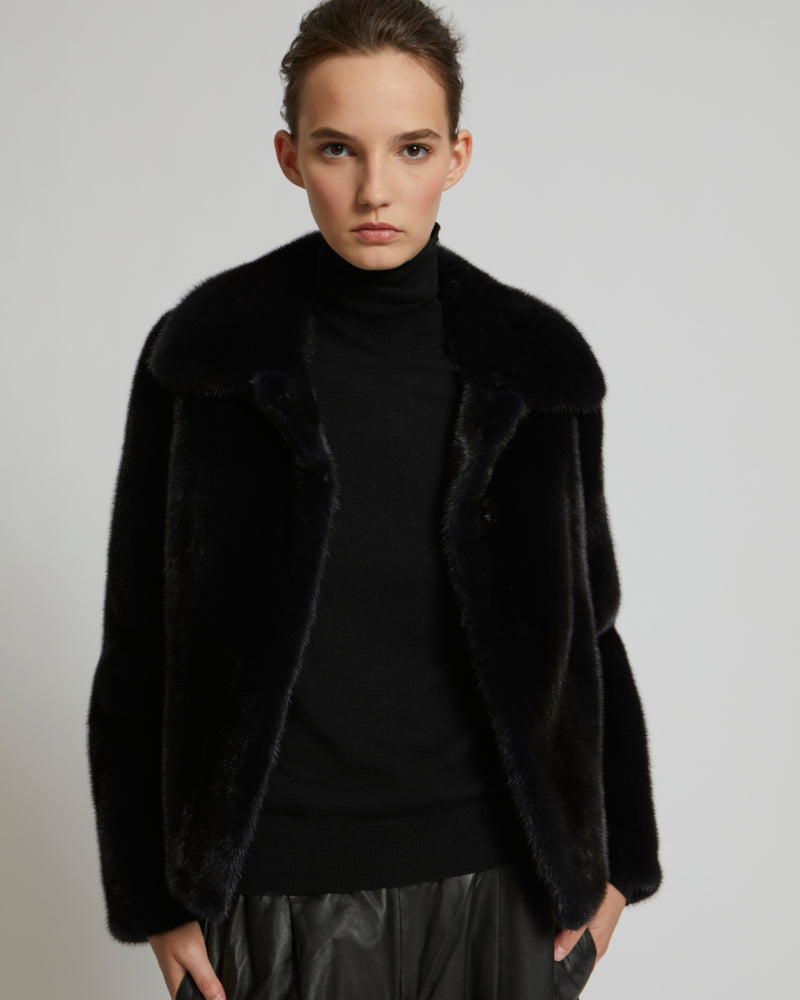 Short jacket in long-haired mink fur - navy - Yves Salomon