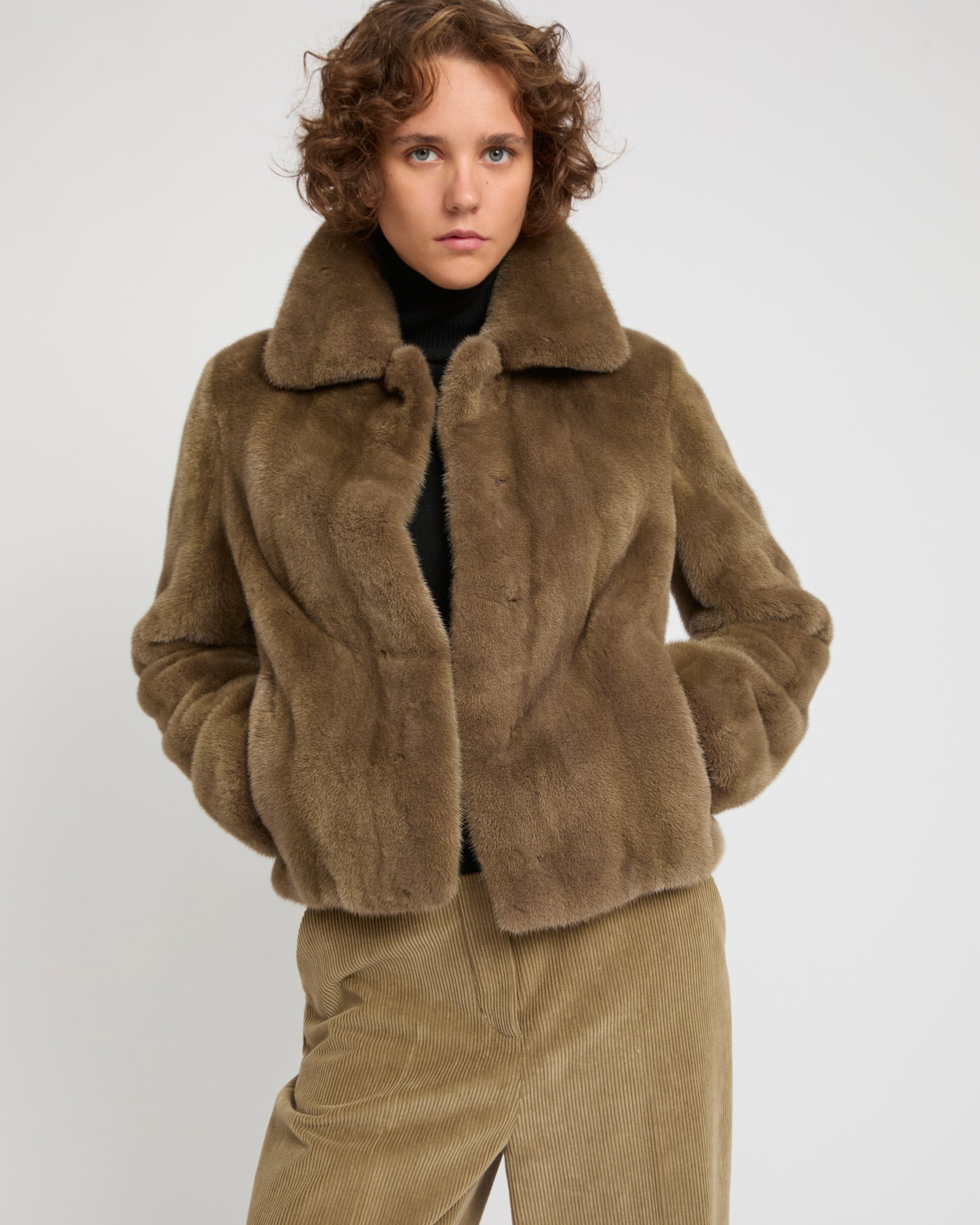 Short jacket in long-haired mink fur