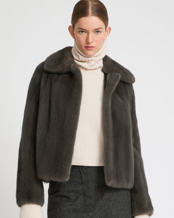 Short jacket in long-haired mink fur - grey - Yves Salomon