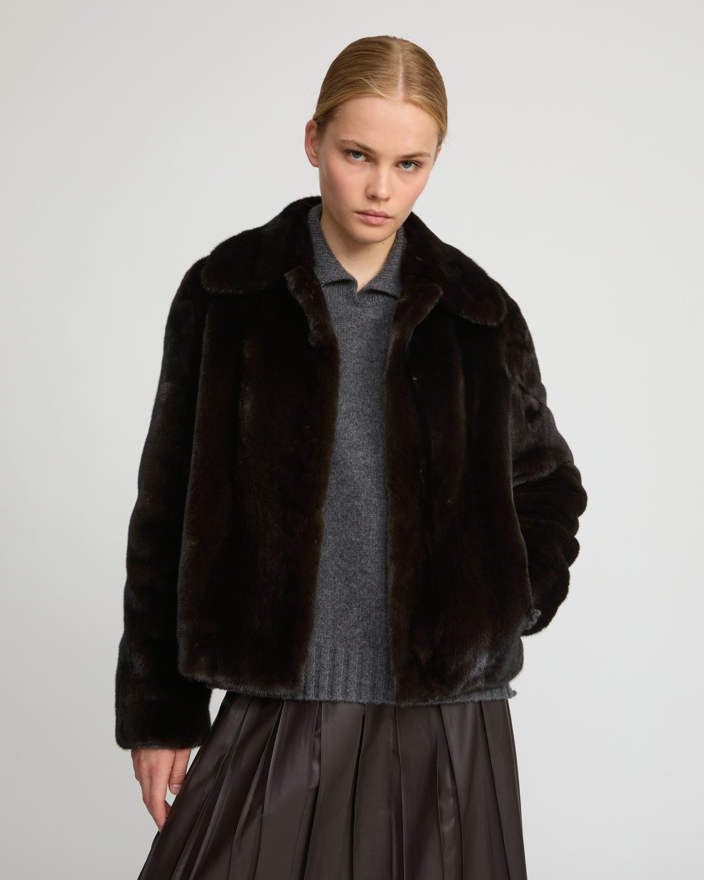 Short jacket in long-haired mink fur