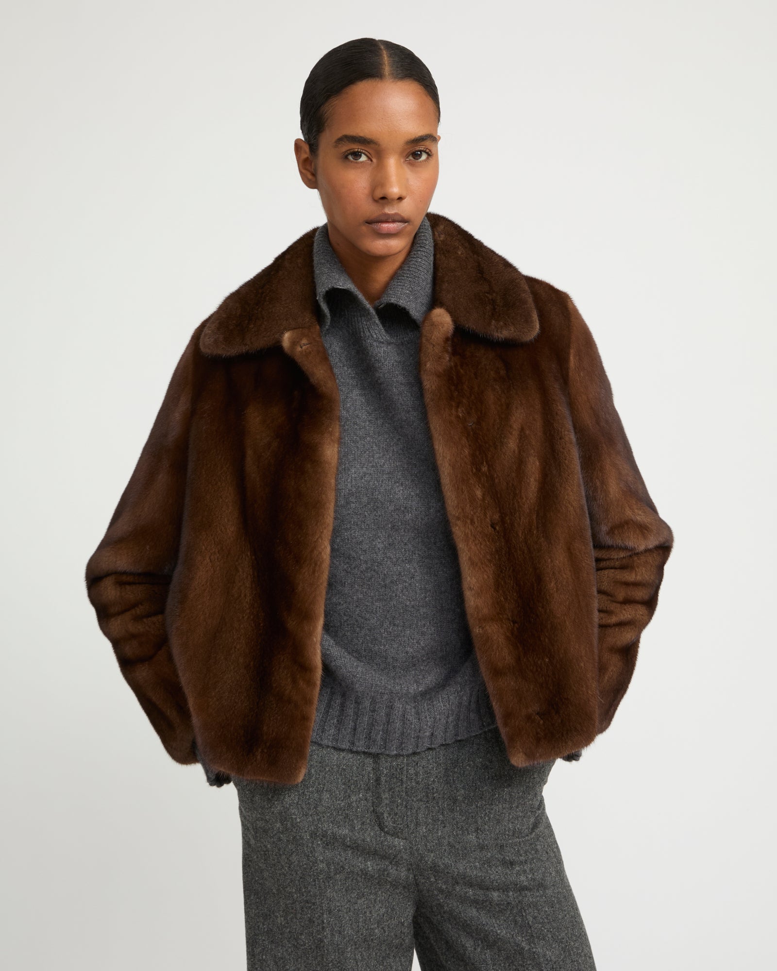 Short jacket in long-haired mink fur - brown - Yves Salomon – Yves
