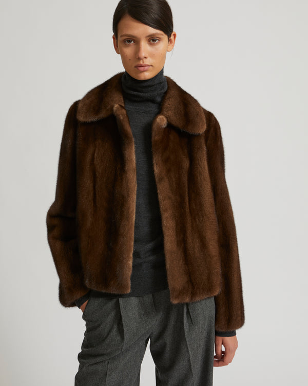 Short jacket in long-haired mink fur - brown - Yves Salomon