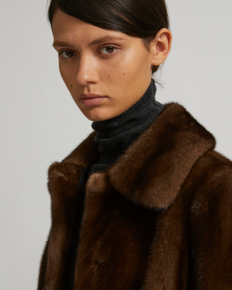 Short jacket in long-haired mink fur - brown - Yves Salomon – Yves ...