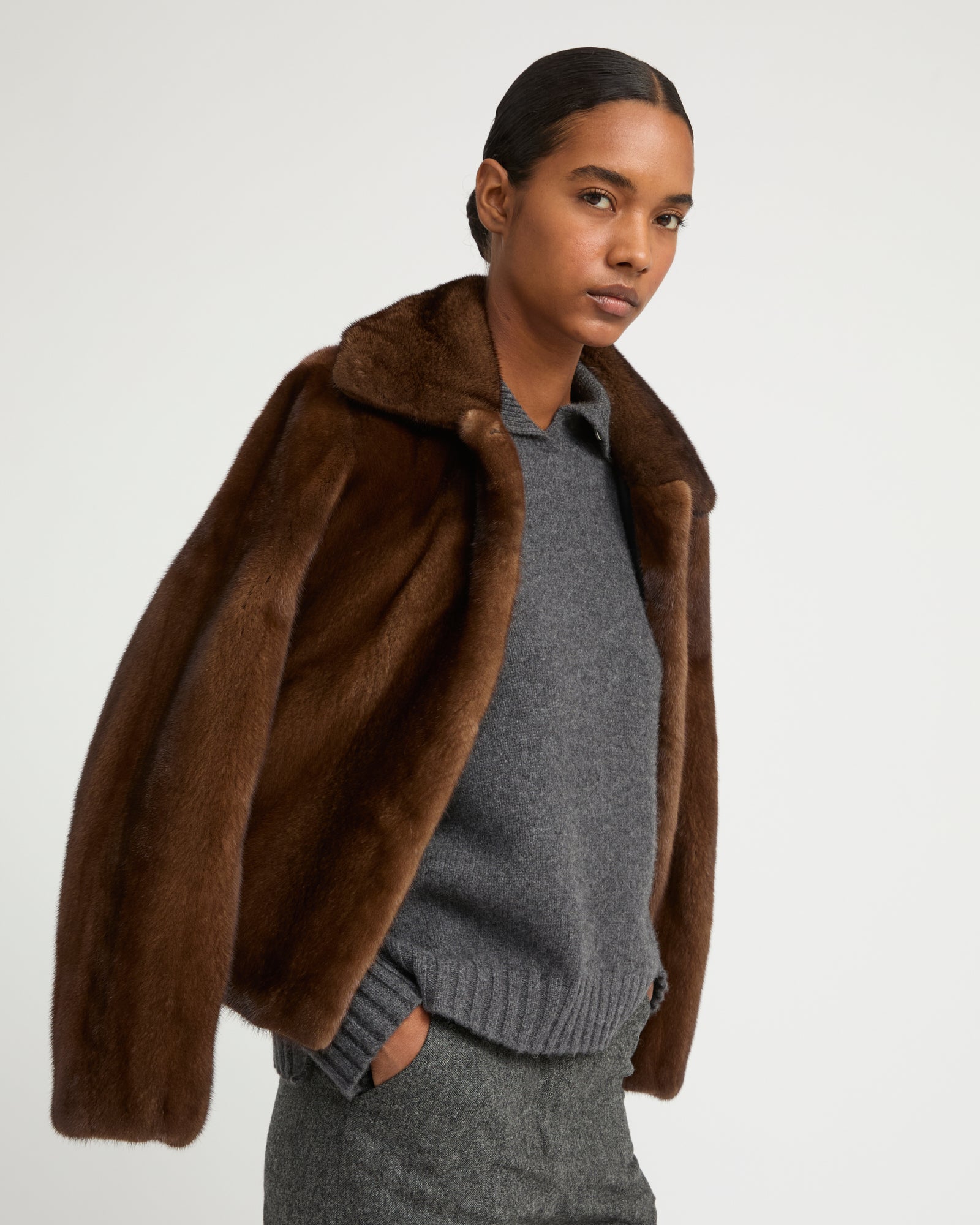 Short jacket in long-haired mink fur - brown - Yves Salomon – Yves
