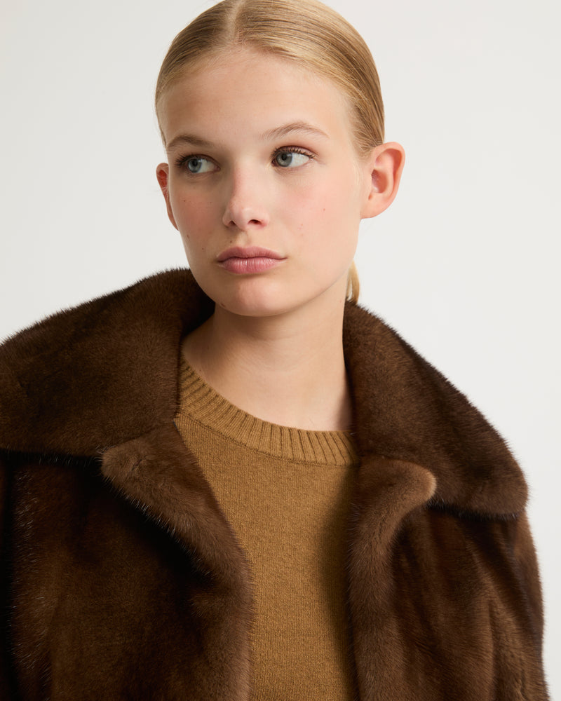 Short jacket in long-haired mink fur - brown - Yves Salomon