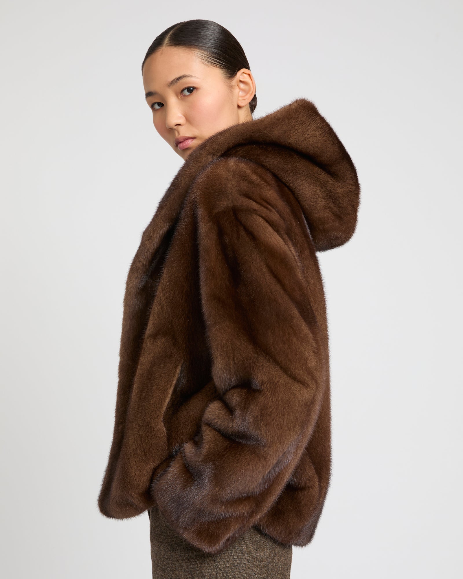 Hooded jacket in long-haired mink fur - brown - Yves Salomon